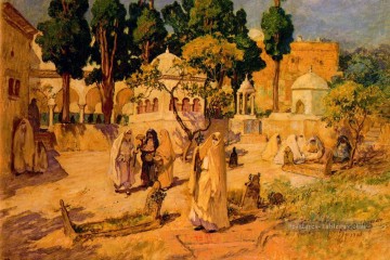 Femmes arabes au mur de la ville arabe Frederick Arthur Bridgman Peinture à l'huile